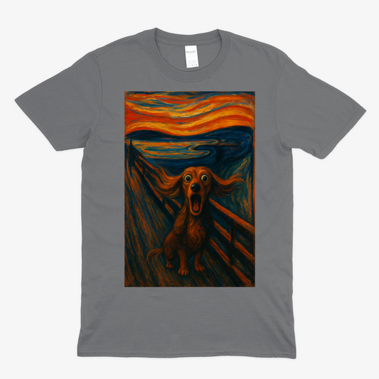Dackel T-Shirt – „Der Schrei des Dackels“ | Satirische Kunst-Parodie – Lustiges | True Insights – Bild 2