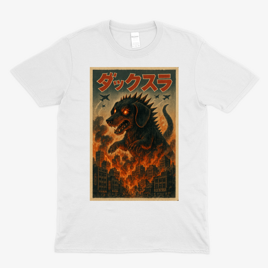 „Dackzilla zerstört die Stadt“ Kaiju-Motiv mit Feuer & Biss T-Shirt – Lustiges | True Insights – Bild 2