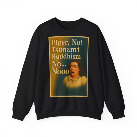 Sweatshirt – Drama Sweatshirt – „Piper, No! Tsunami. Buddhism. No... Nooo“ | True Insights Design mit Humor