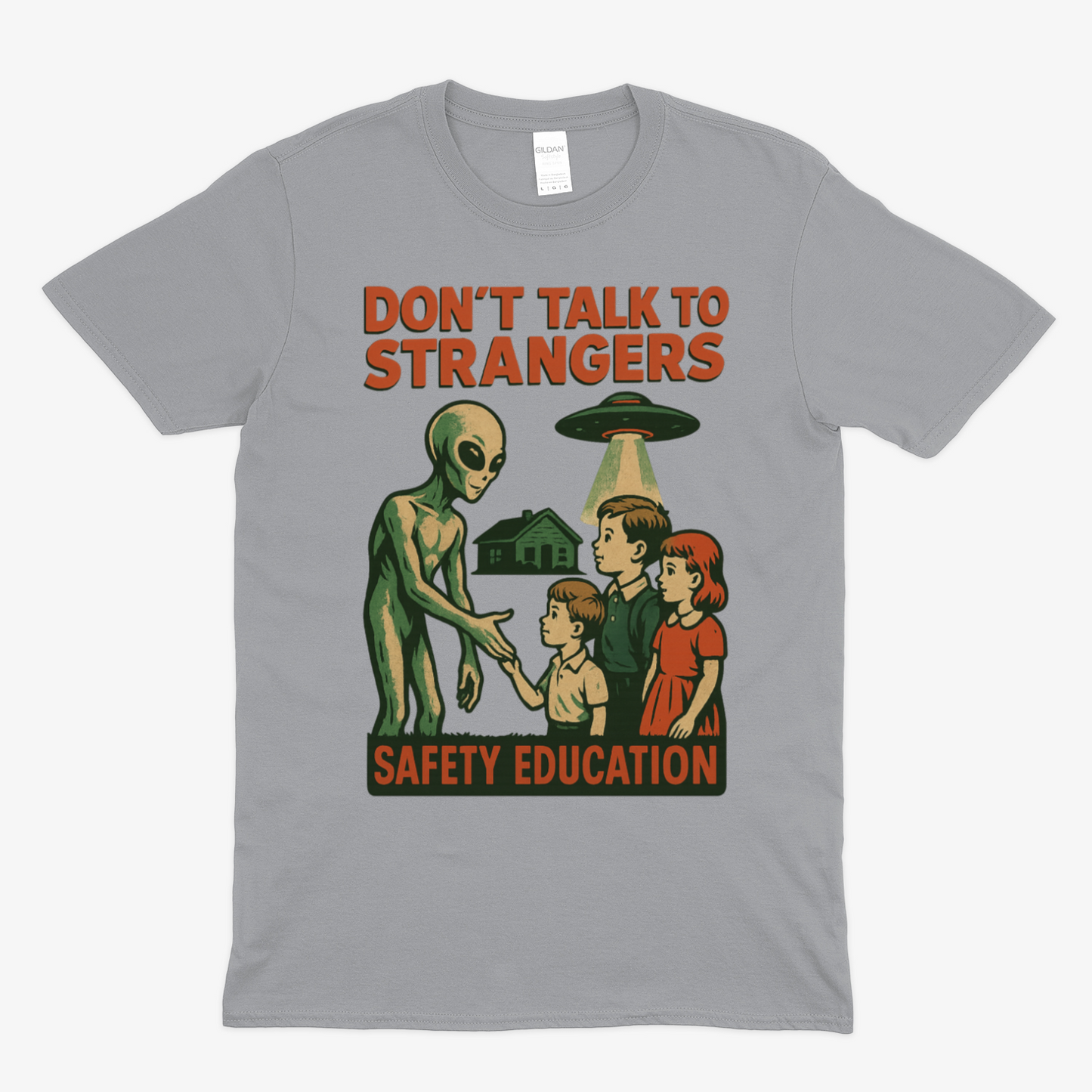 Don't Talk to Strangers – Retro Alien Safety Education Shirt | Satirisches Sci-Fi Design-True Insights