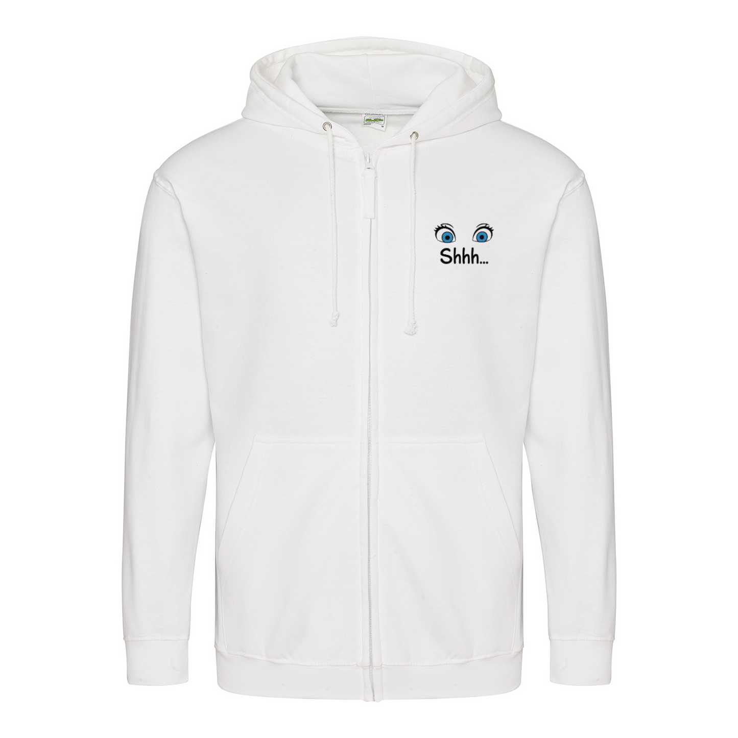 Shhh Hoodie – Cartoon-Hoodie mit geheimnisvollem Backprint & Augen-Design | Satirische Streetwear mit Ironie-Zip Hoodie-True Insights