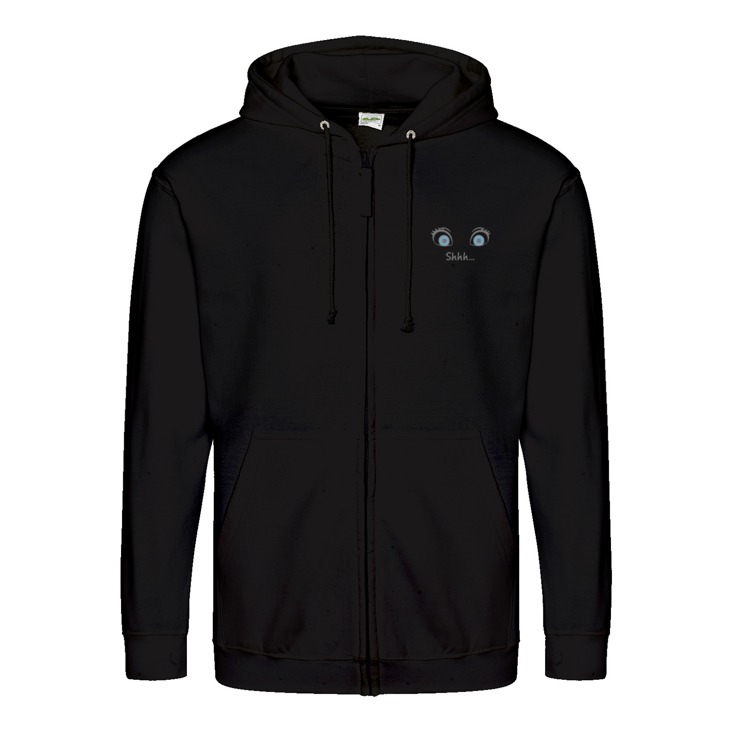 Shhh Hoodie – Cartoon-Hoodie mit geheimnisvollem Backprint & Augen-Design | Satirische Streetwear mit Ironie-Zip Hoodie-True Insights