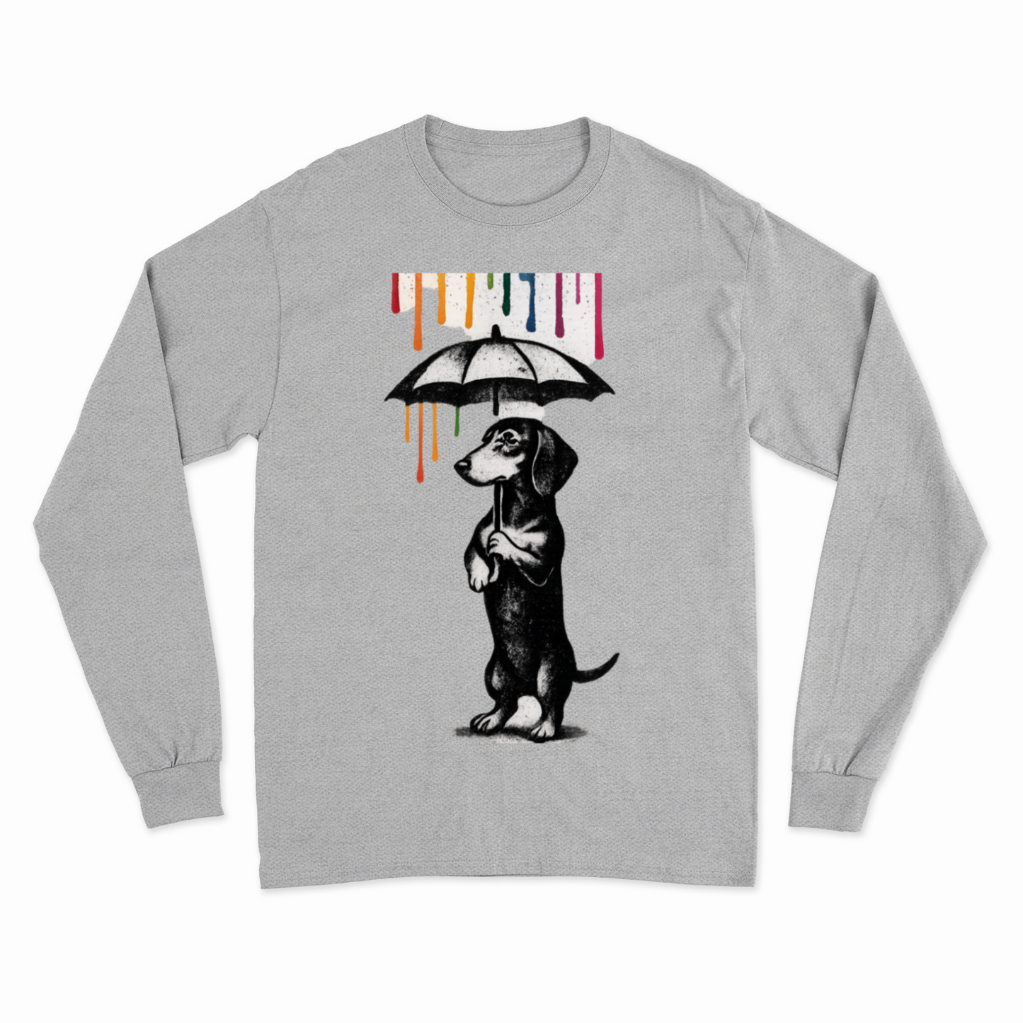 Dackel „Color Rain“ – Street-Art Sweatshirt mit Dackel und Farbregen