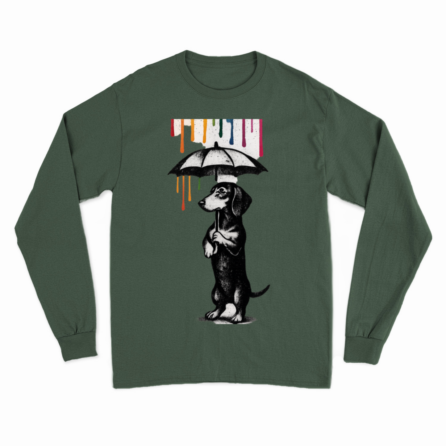 Dackel „Color Rain“ – Street-Art Sweatshirt mit Dackel und Farbregen