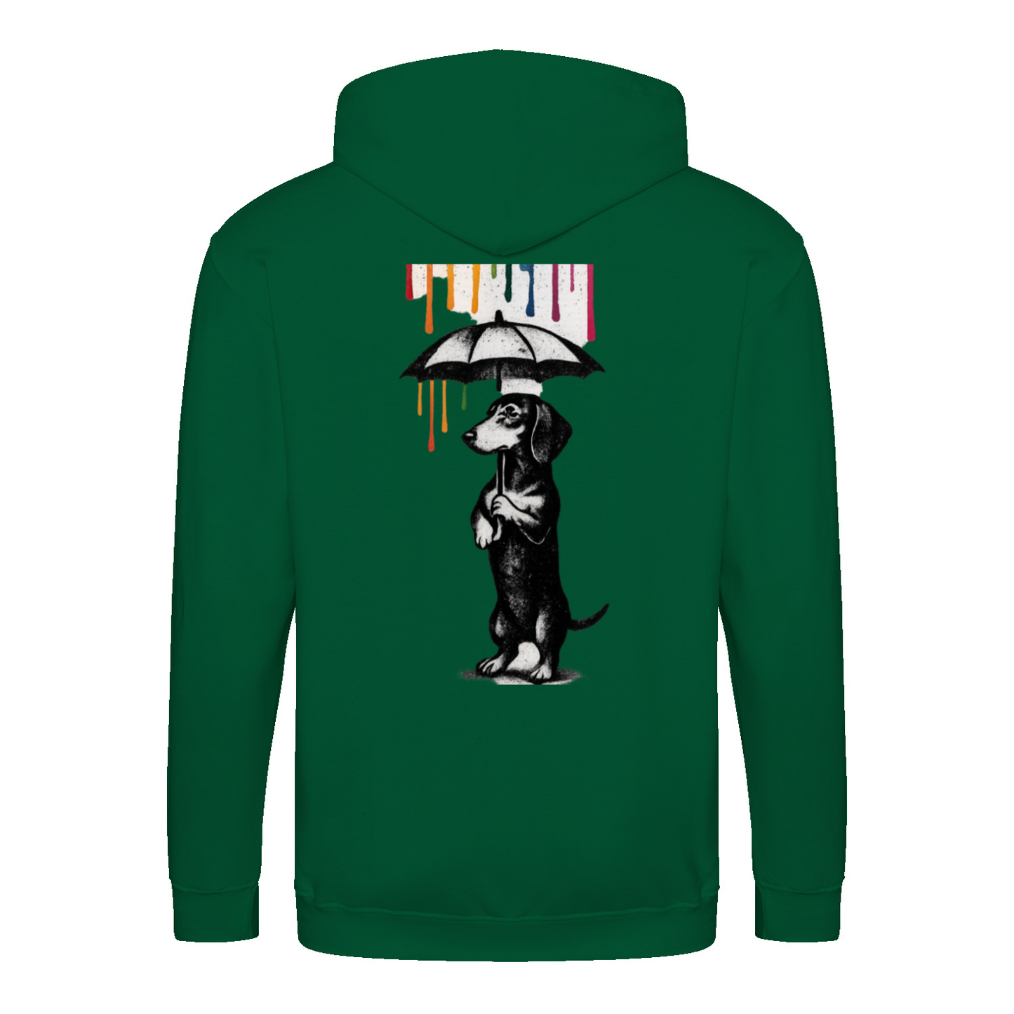 Dackel „Color Rain“ – Urban Street-Art Zip-Hoodie mit Dackel & Farbregen