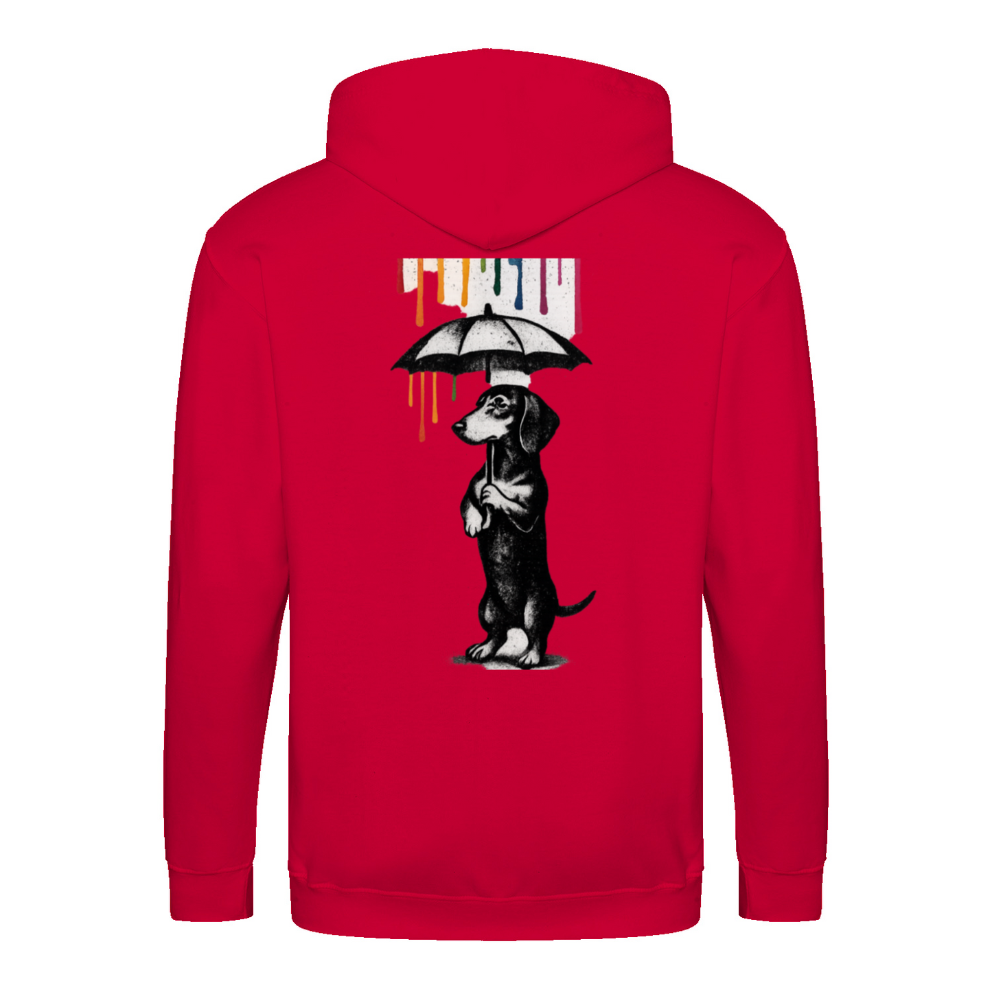 Dackel „Color Rain“ – Urban Street-Art Zip-Hoodie mit Dackel & Farbregen