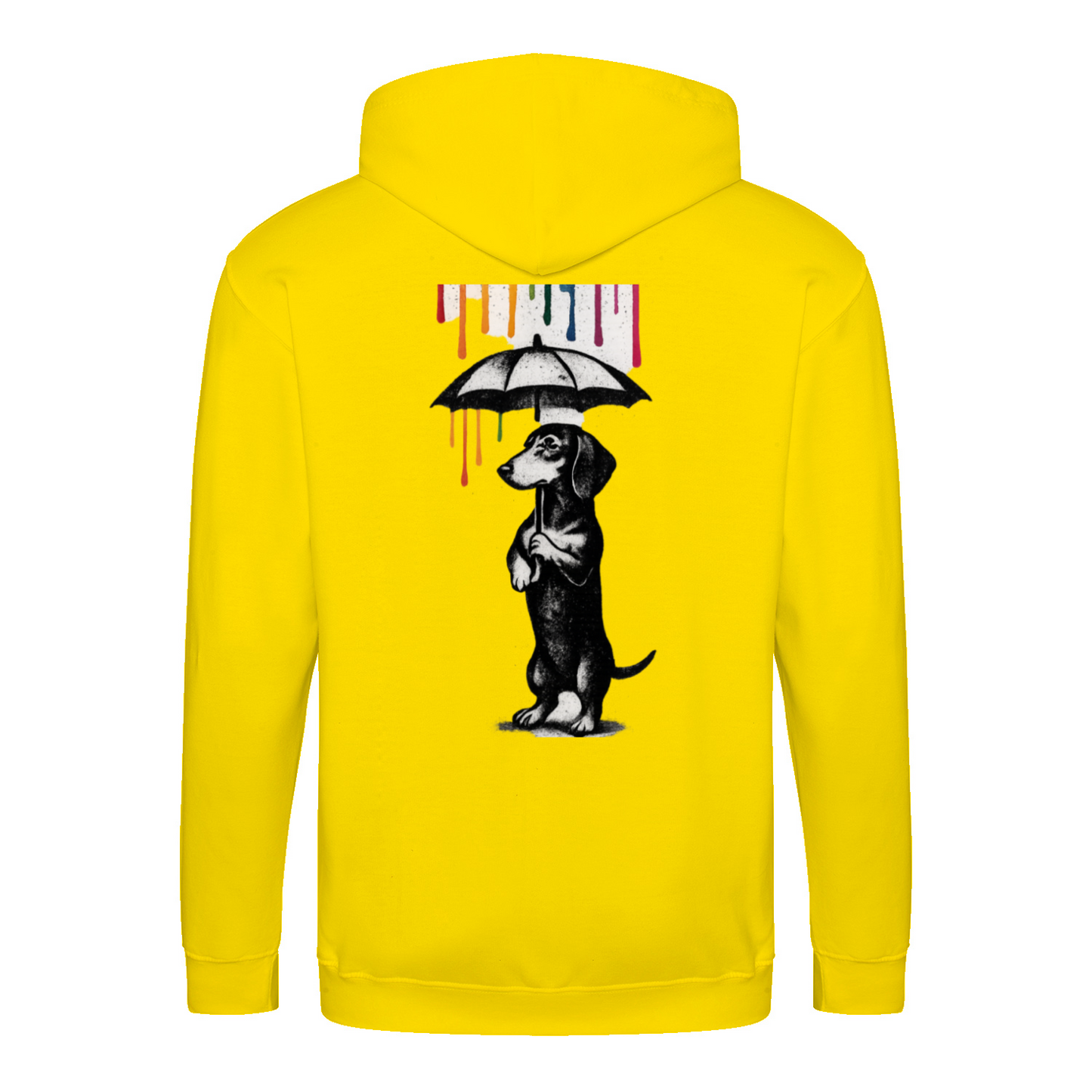 Dackel „Color Rain“ – Urban Street-Art Zip-Hoodie mit Dackel & Farbregen