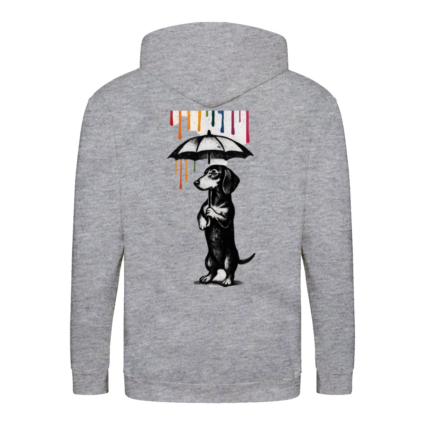 Dackel „Color Rain“ – Urban Street-Art Zip-Hoodie mit Dackel & Farbregen