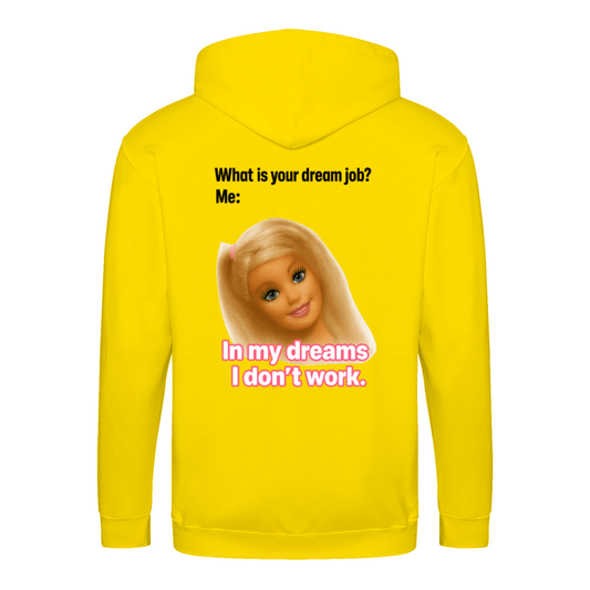 Traumjob Zip Hoodie – Satirischer Anti-Work Zip-Hoodie mit Puppen-Illustration
