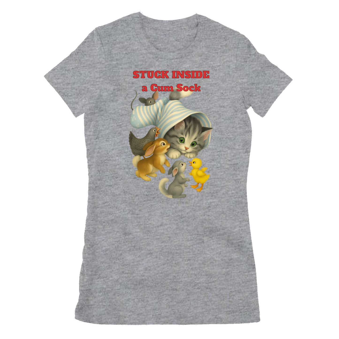 „Stuck Inside a Sock“ Damen T-Shirt – Surrealer Retro-Katzen-Humor mit Animal Wholesome Twist