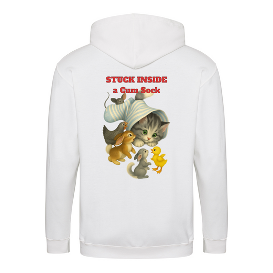 Stuck Inside a Gum Sock Zip Hoodie – Satirisches Retro-Design mit Katze und Kultfaktor
