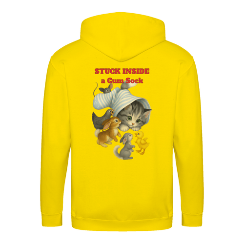 True Insights Zip Hoodie Stuck Inside a Gum Sock mit Katze satirisches Retro-Design in Sonnengelb
