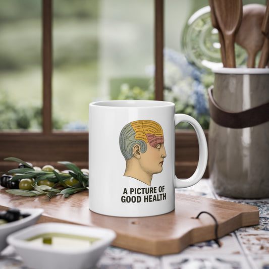 Vintage Motiv – Phrenologie Kortex Couture – Satirische Tasse mit Hirn und Haltung | True Insights Design mit Humor