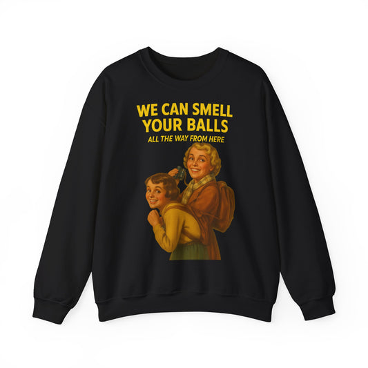 Sweatshirt – Vintage Sweatshirt – „We Can Smell Your Balls“ im Spioninnen-Stil | True Insights Design mit Humor