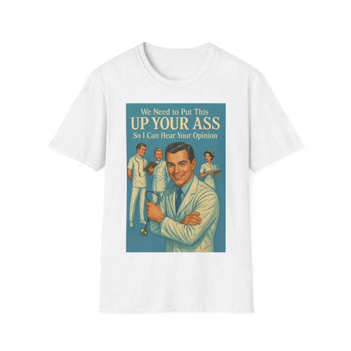 Rückansicht eines anthrazitfarbenen T-Shirts mit weißem Text und witzigem Spruch, Produkt von True Insights