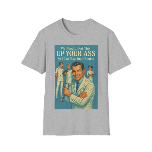 Anthrazitfarbenes T-Shirt in Frontansicht mit weißer Aufschrift „We Need to Put This Up Your A**“, von True Insights