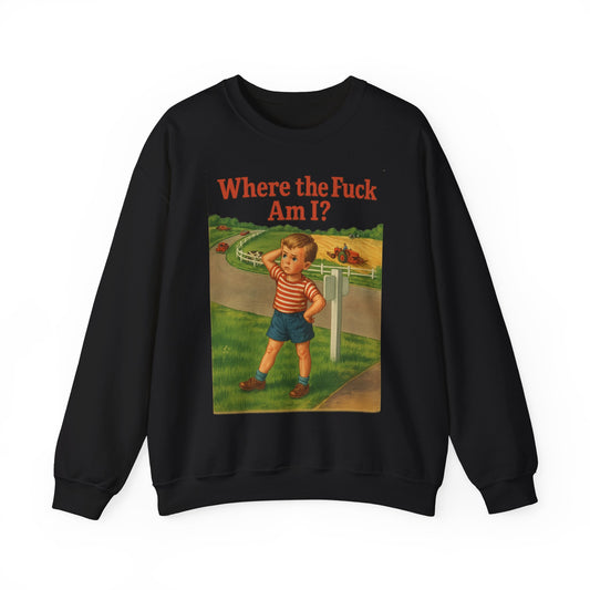 Sweatshirt – Where the Hell Am I? – Vintage Sweatshirt mit nostalgischem Lost-Boy-Motiv | True Insights Design mit Humor