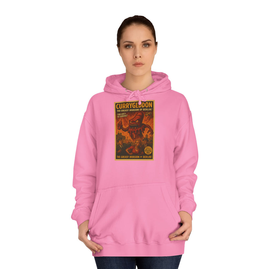 CurryGeddon Hoodie – Affiche rétro-horreur avec monstre currywurst