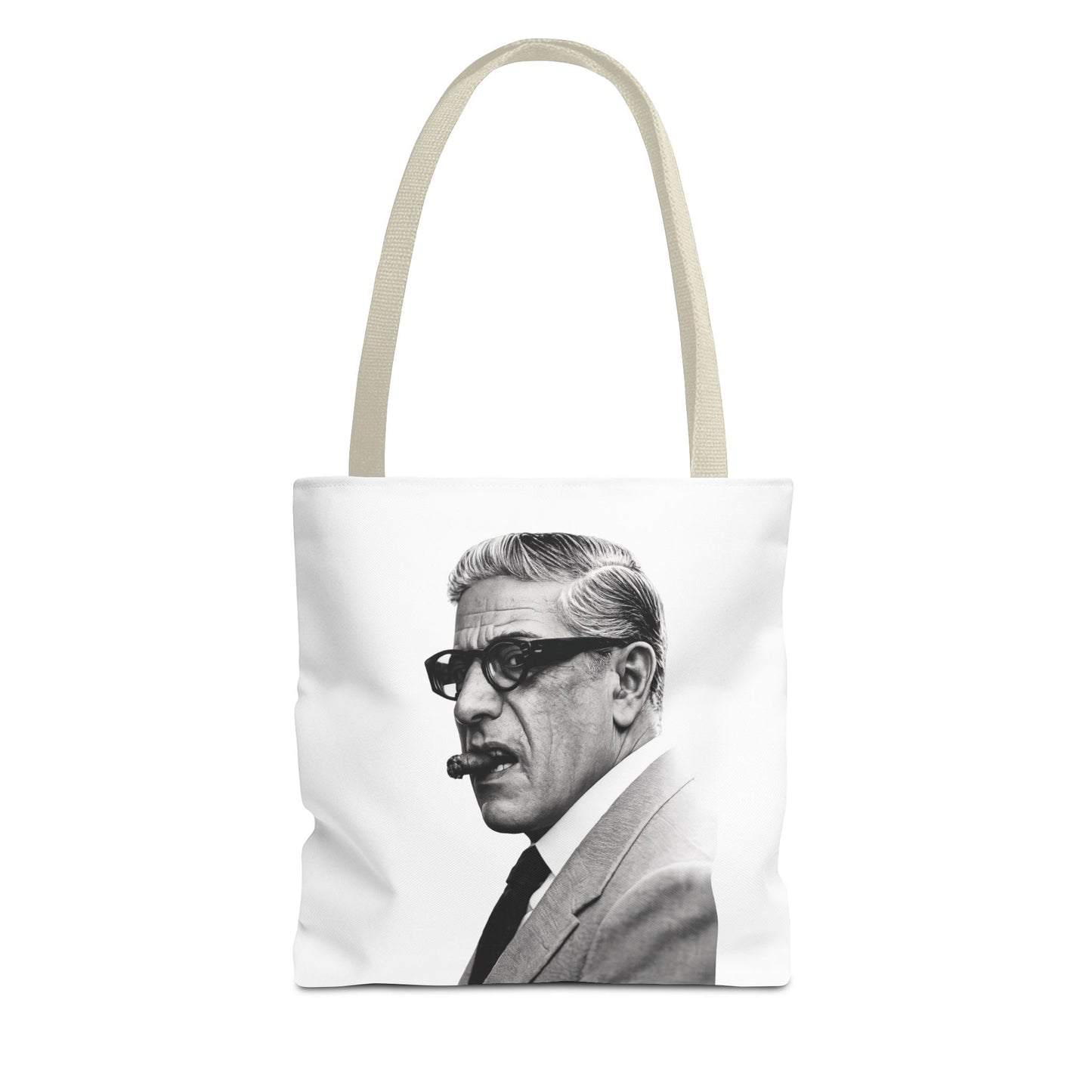 Aristoteles Onassis Portrait Tote Bag – Vintage Schwarz-Weiß Zigarre Ikone Polyester Stofftasche für Stil-Liebhaber