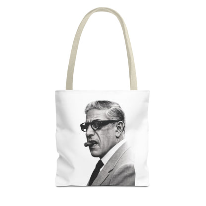 Aristoteles Onassis Portrait Tote Bag – Vintage Schwarz-Weiß Zigarre Ikone Polyester Stofftasche für Stil-Liebhaber