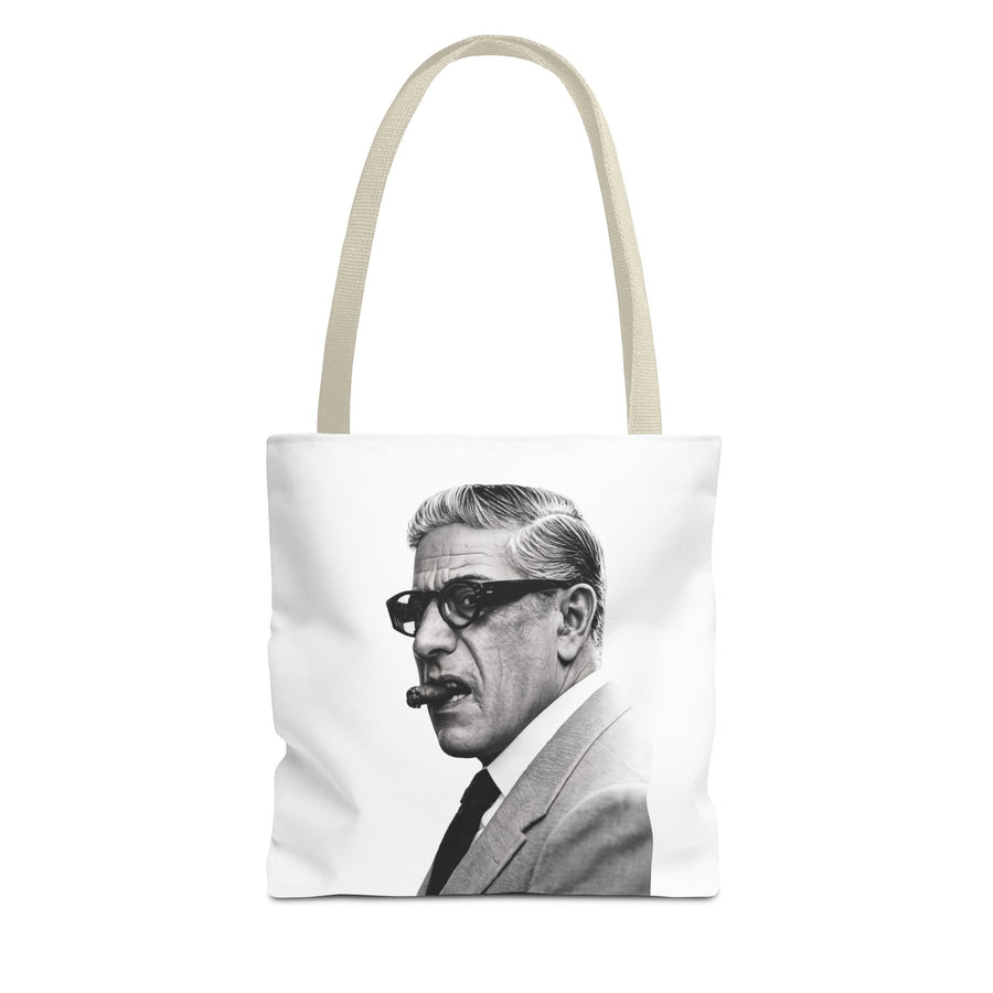 Tote Bag Portrait Aristote Onassis – Icône Vintage Noir & Blanc au Cigare, Sac en Polyester pour Amateurs de Style