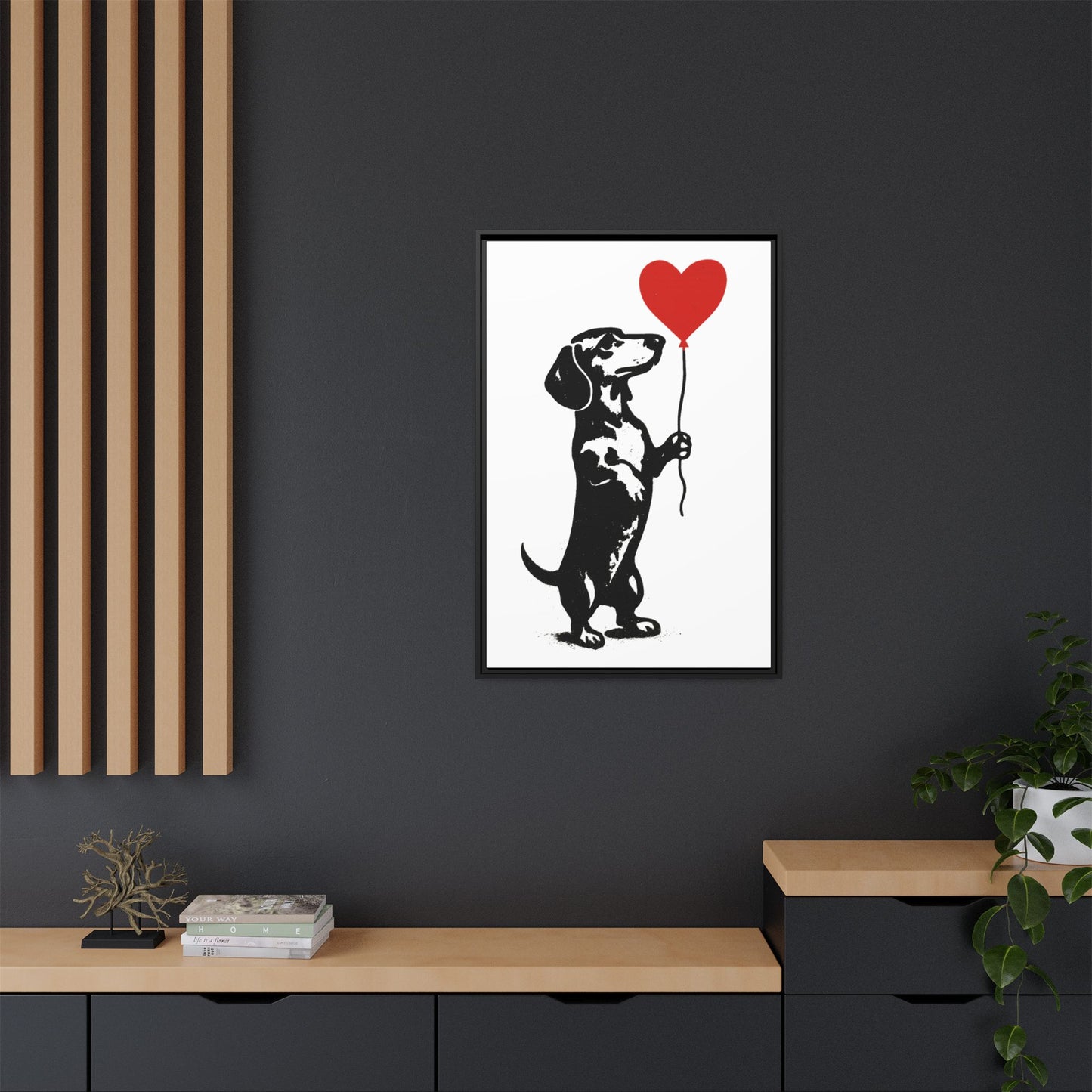 Canvas Bild – Dackel mit Herzballon