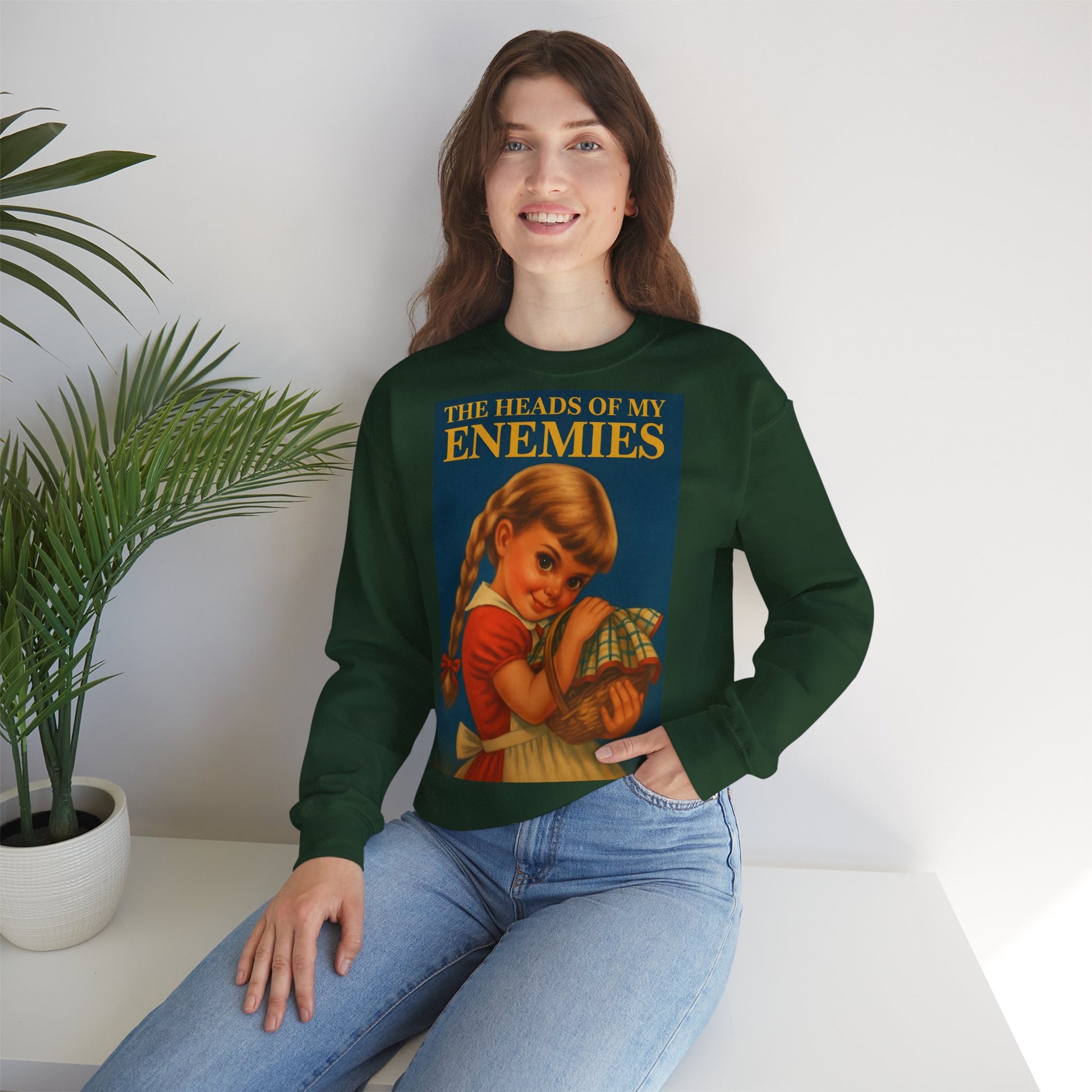 Sweatshirt – Sweatshirt „The Heads of My Enemies“ – Subversive Kunst zum Anziehen | True Insights Design mit Humor