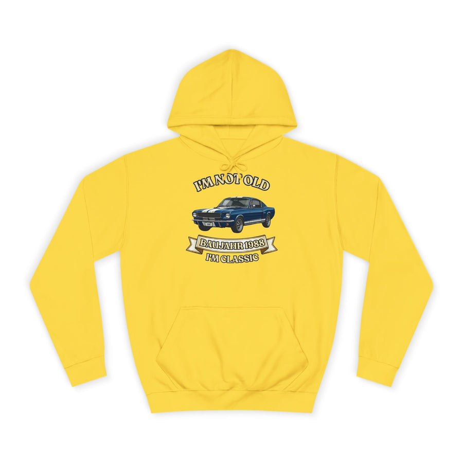 Geschenk zum 38. Geburtstag – Hoodie Jahrgang 1988 Muscle Car – Sun Yellow – Vorderseite