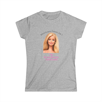 Damen Shirt 'In my dreams I don't work' - Lustiges Anti-Arbeit Statement Shirt mit Puppenkopf-Motiv für faule Tage