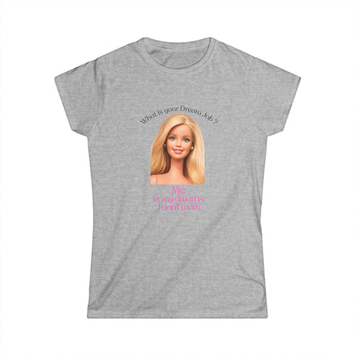 True Insights Damen Shirt In my dreams I dont work Puppenkopf-Motiv lustiges Anti-Arbeit Statement in Sport Grey
