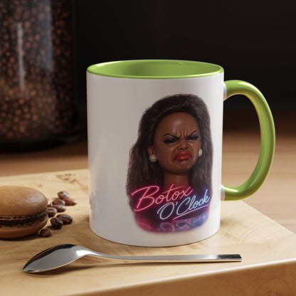 Botox O'Clock Tasse - Lustige Neon Kaffeetasse mit witzigem Grimasse-Motiv, Geschenk für Beauty-Fans & Humor-Liebhaber