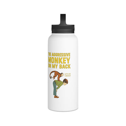 Aggressive Monkey On My Back Isolierte Edelstahl-Trinkflasche – Lustiges Affen-Meme Design mit Griff-Deckel, Witziges Geschenk