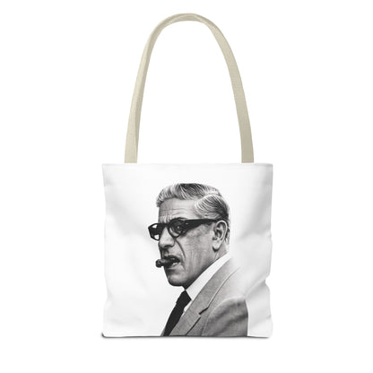 Aristoteles Onassis Portrait Tote Bag – Vintage Schwarz-Weiß Zigarre Ikone Polyester Stofftasche für Stil-Liebhaber