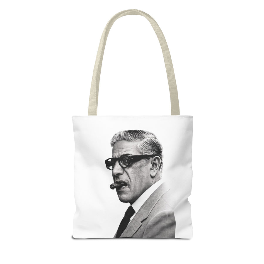 Tote Bag Portrait Aristote Onassis – Icône Vintage Noir & Blanc au Cigare, Sac en Polyester pour Amateurs de Style