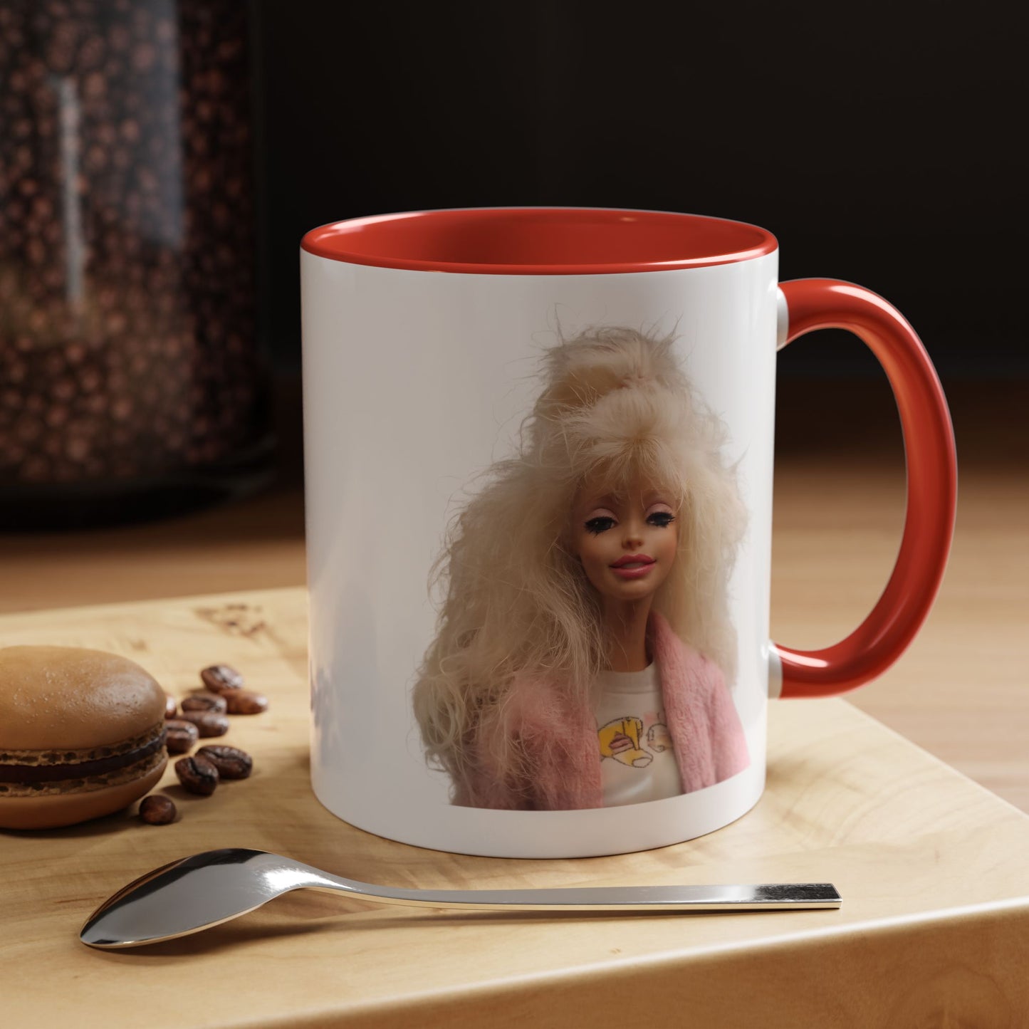Retro 80er Puppe Tasse | Kultige Blondine mit Föhnfrisur & rosa Jacke | Kaffeebecher Geschenk für Nostalgie- & Barbie-Fans
