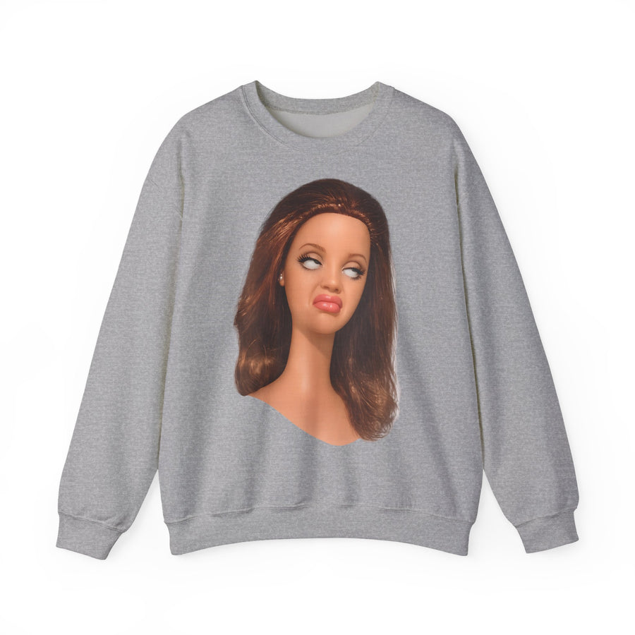 Lustiges Puppen-Gesicht Sweatshirt | Genervter Blick Meme Sweatshirt | Ironisches Statement Geschenk für Frauen