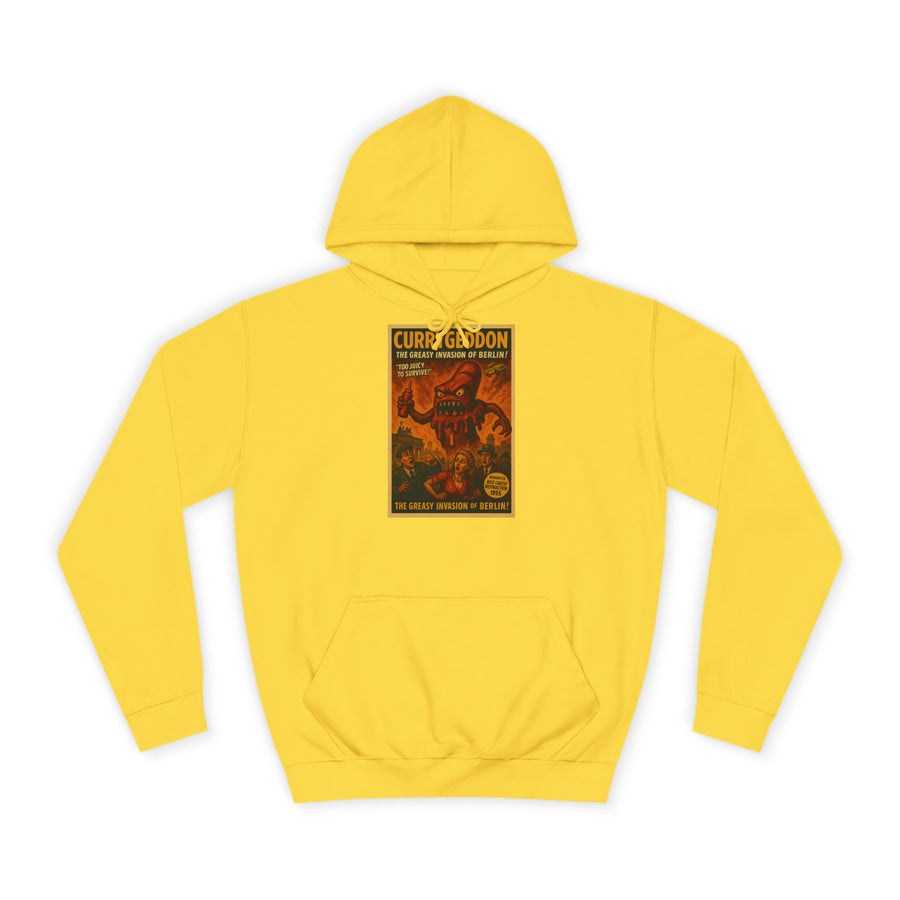 CurryGeddon Hoodie – Affiche rétro-horreur avec monstre currywurst