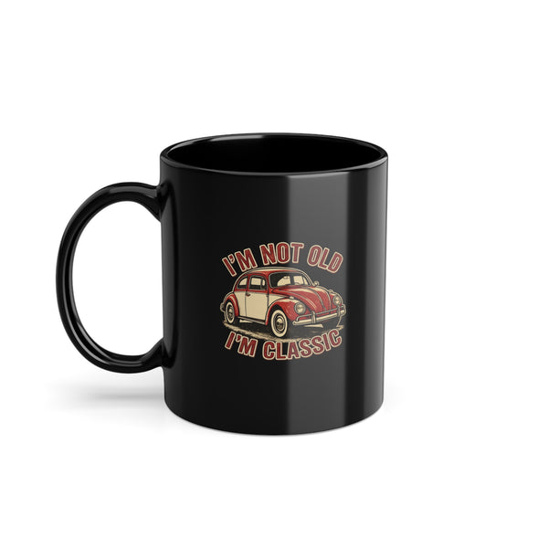 True Insights Tasse Oldtimer Käfer Motiv in Schwarz, klassische Kaffeetasse als Geschenk für Autofans