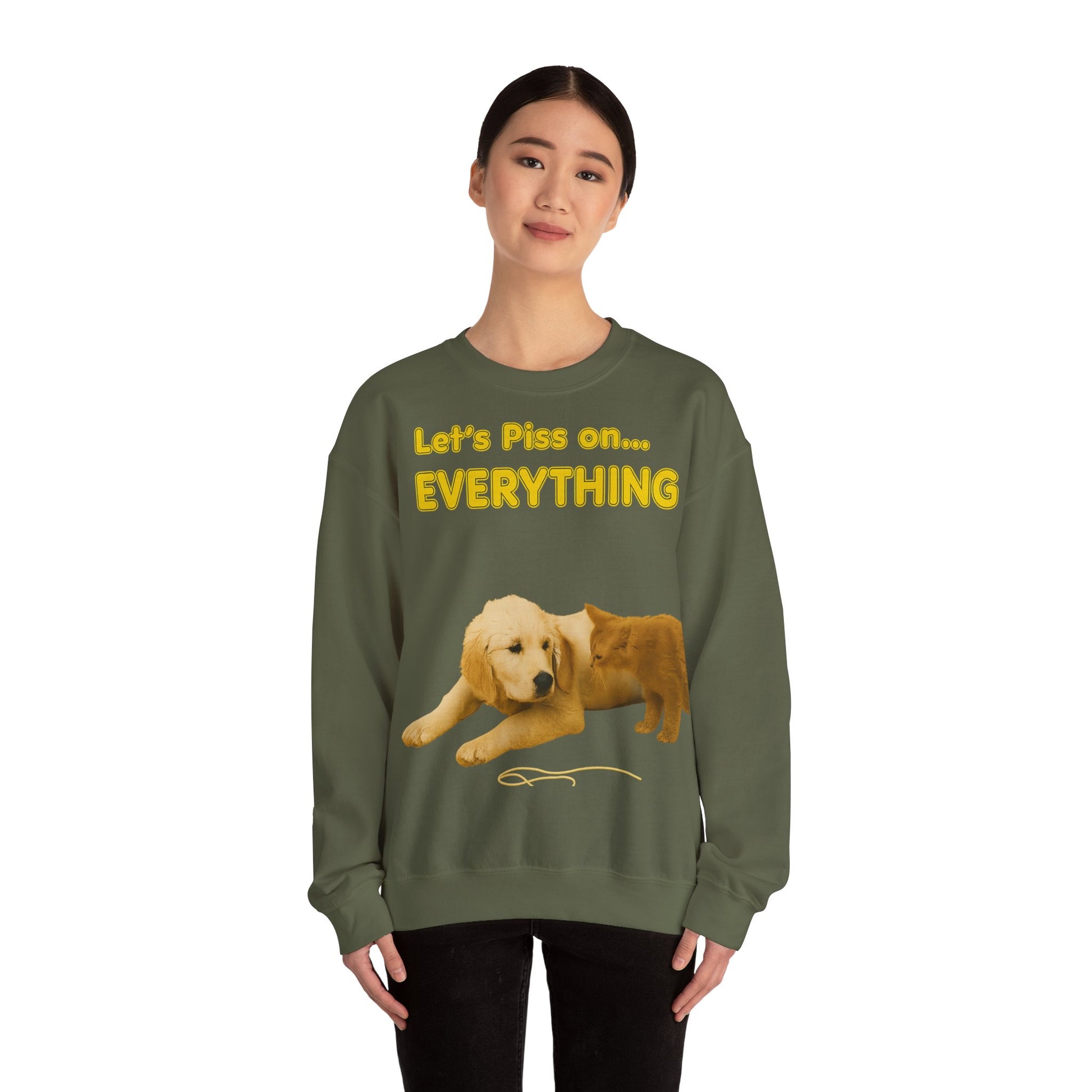 Vintage Motiv – Let’s Piss on Everything – Satirisches Sweatshirt mit Hund & Katze | True Insights Design mit Humor