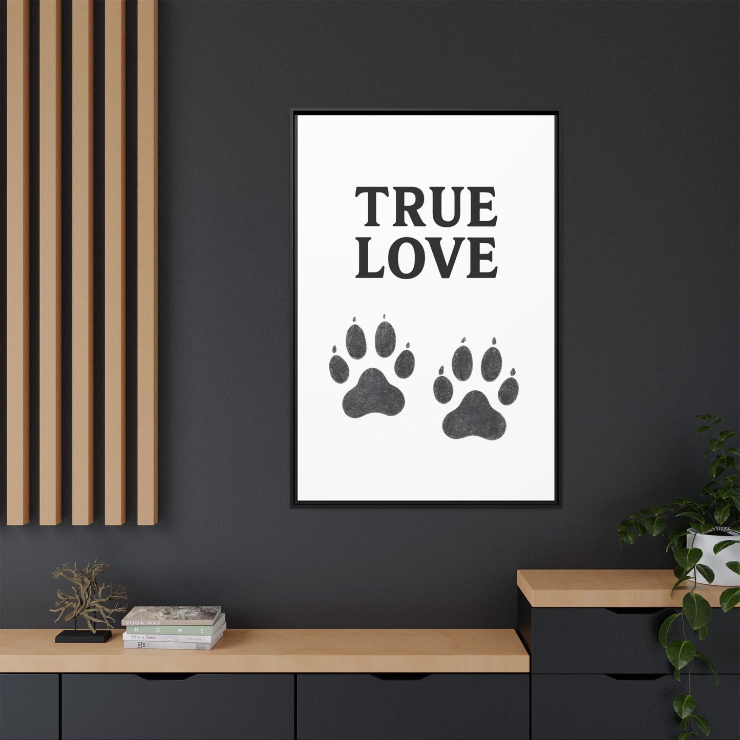 TRUE LOVE – Gerahmtes Wandbild mit Pfotenabdrücken | Tierliebe als stilvolles Geschenk