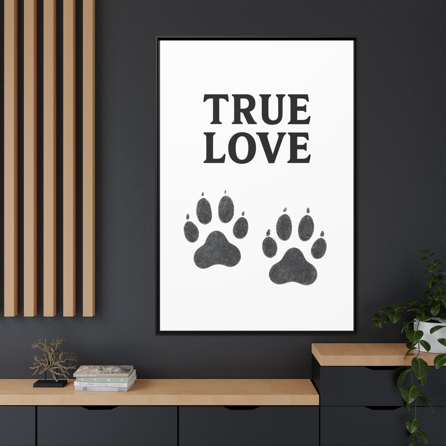 TRUE LOVE – Gerahmtes Wandbild mit Pfotenabdrücken | Tierliebe als stilvolles Geschenk