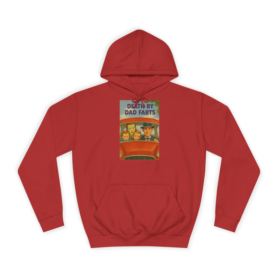 True Insights Death by Dad Farts Hoodie – Retro-Familiendrama mit schwarzem Humor in Fire Red