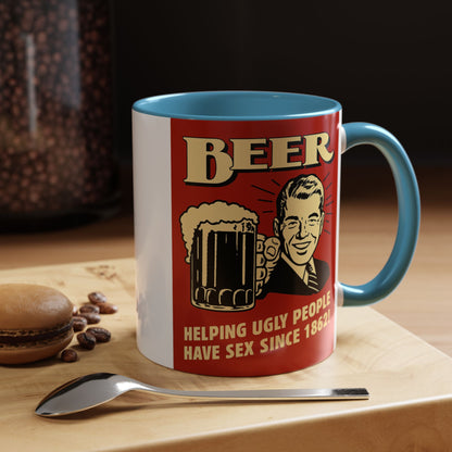 Bunte Tasse "BEER - Helping Ugly People" | Lustige Retro Bier Kaffeetasse | Vintage Geschenk für Bierliebhaber & Partyfans