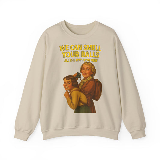 Sweatshirt – Vintage Sweatshirt – „We Can Smell Your Balls“ im Spioninnen-Stil | True Insights Design mit Humor
