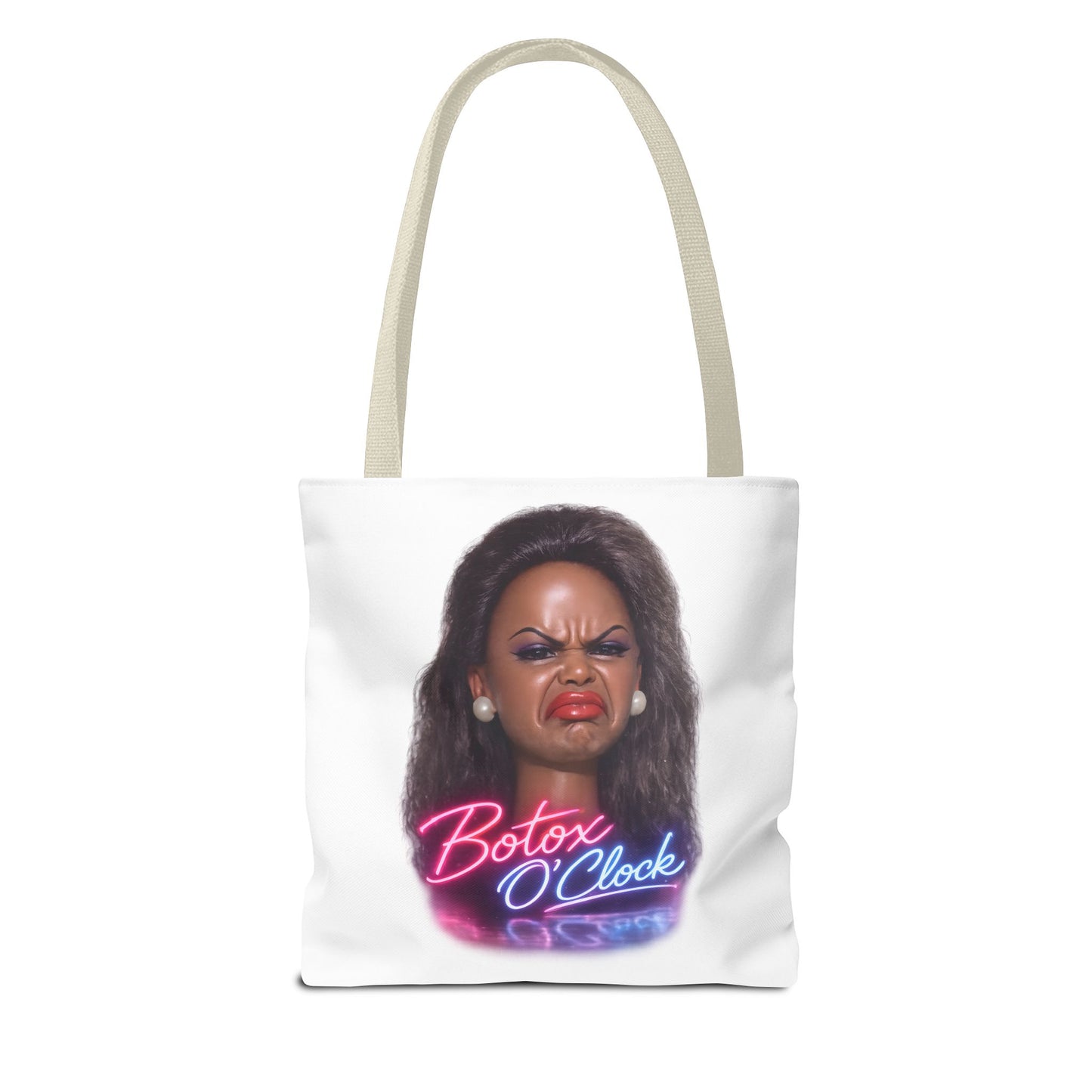 Botox O'Clock Tote Bag – Lustiger Polyester-Beutel mit Neon-Grimasse | Gym Sport Einkauf Geschenk