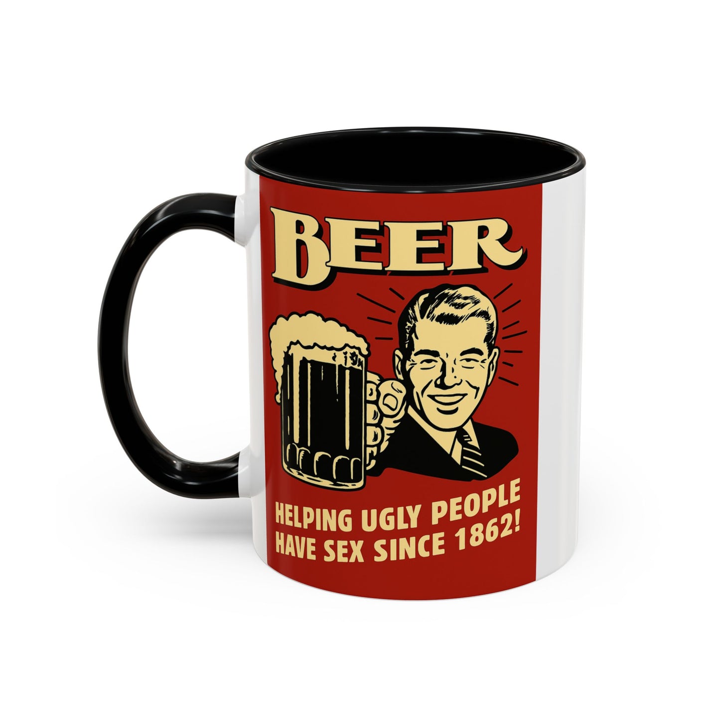 Bunte Tasse "BEER - Helping Ugly People" | Lustige Retro Bier Kaffeetasse | Vintage Geschenk für Bierliebhaber & Partyfans