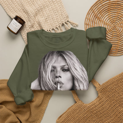 Kate Moss Sweatshirt – Schwarz-Weiß Portrait Kult-Pullover für Fashion & Vintage Fans, ikonisches Model Motiv