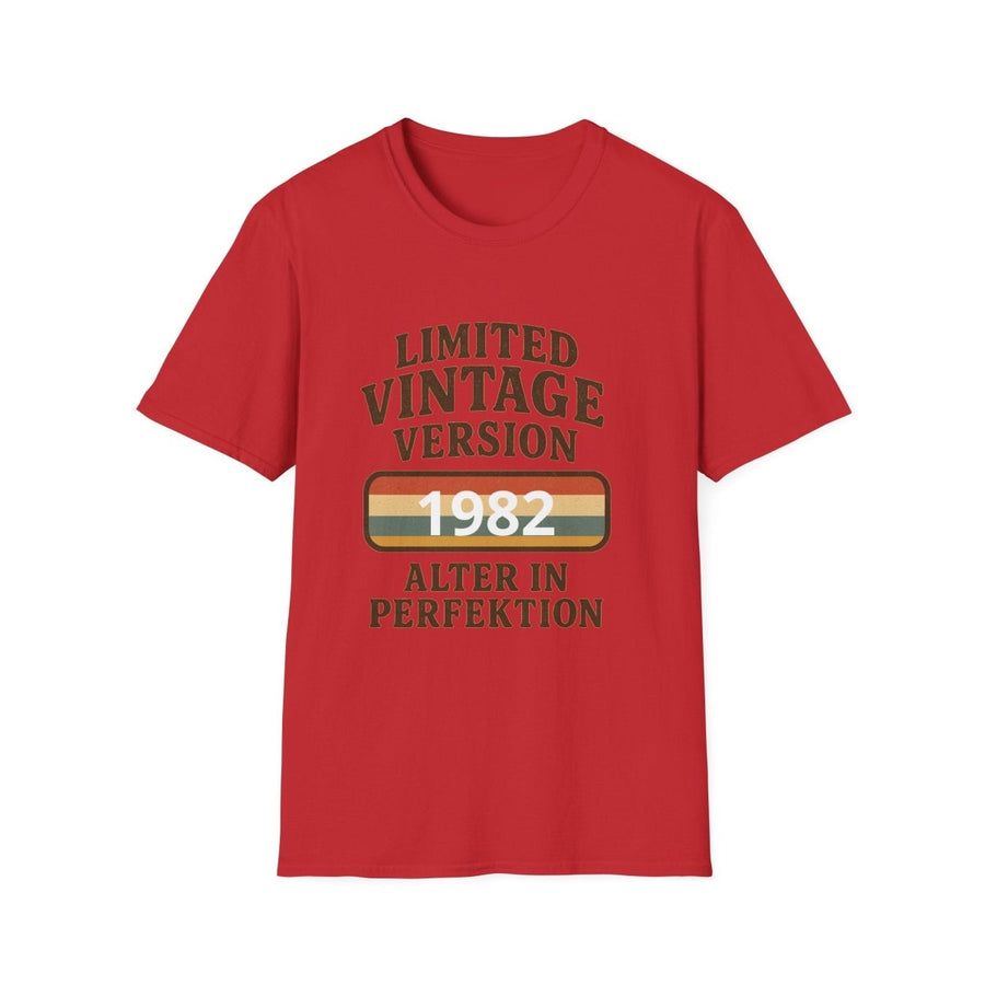 Rotes T-Shirt mit Schriftzug Limited-Vintage-Version 1982 Alter-in-Perfektion im Retro-Poster-Stil fuer Geburtstagsgeschenke.