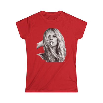 Kate Moss Damen Shirt – Ikonisches Schwar-Weiß Porträt Print, Fashion Statement T-Shirt für Trendsetter & Musikfans