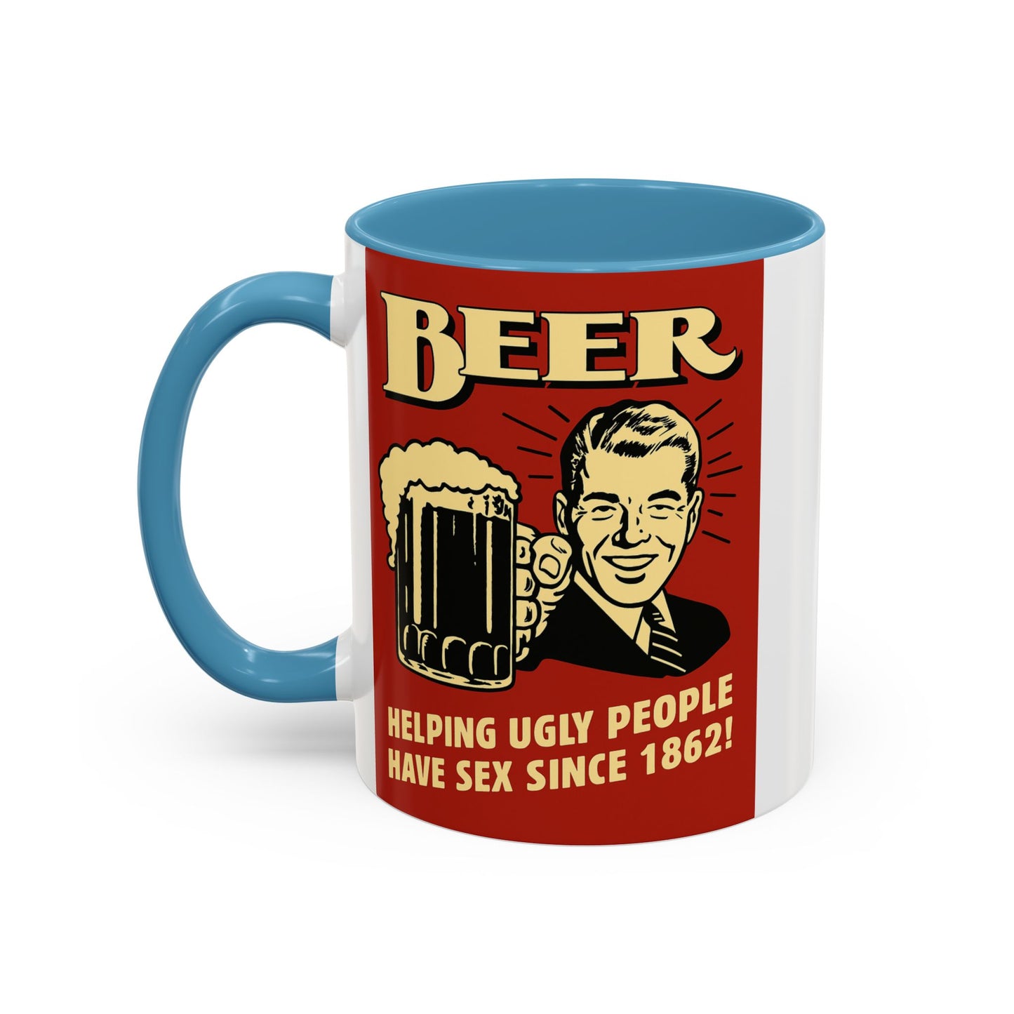 Bunte Tasse "BEER - Helping Ugly People" | Lustige Retro Bier Kaffeetasse | Vintage Geschenk für Bierliebhaber & Partyfans